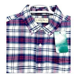 Hawker Rye Shirt Mens M Blue Plaid Slimming Fit Long Sleeve Button Up Oxford NWT